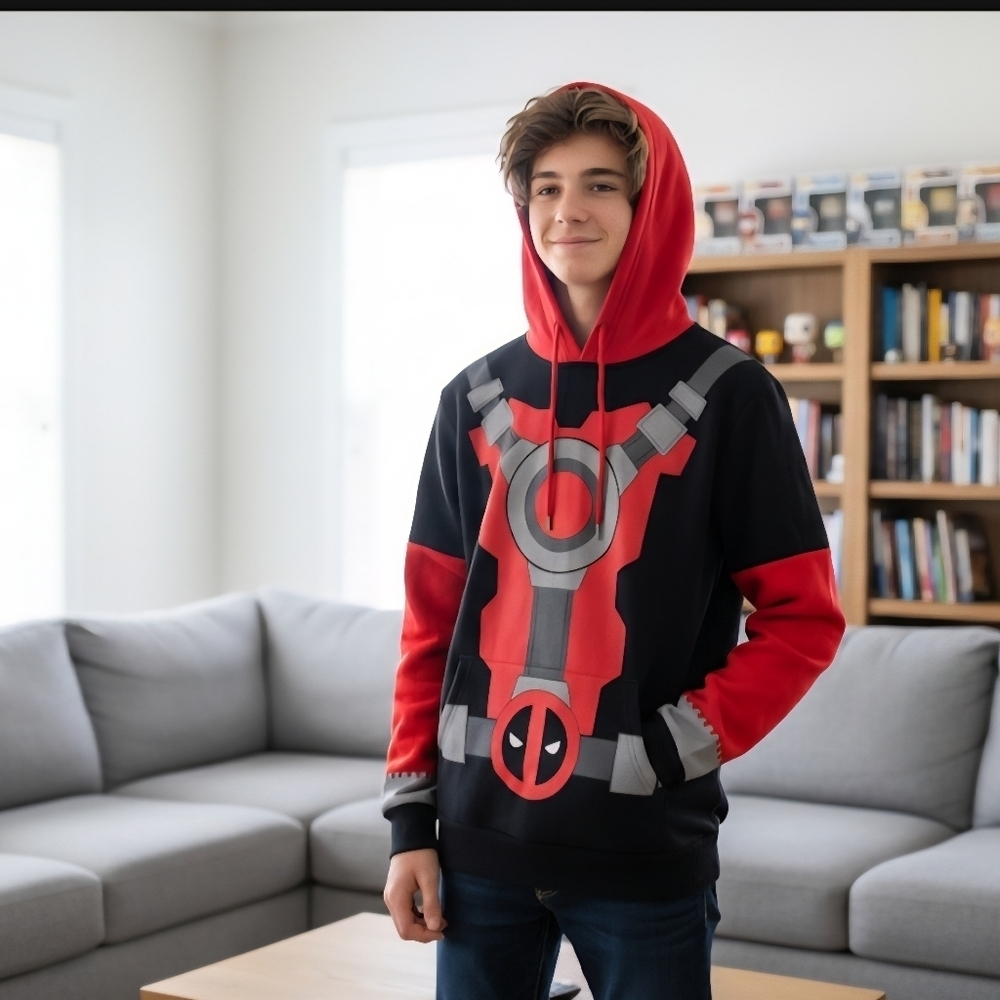 ⭐ 2 FOR 20 ⭐MARVEL Deadpool Teen Hoodie XL Black Red Graphic Sweatshirt